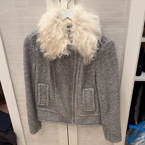 Rebecca Taylor Women's Gray Jacket with Lamb Shearling Collar